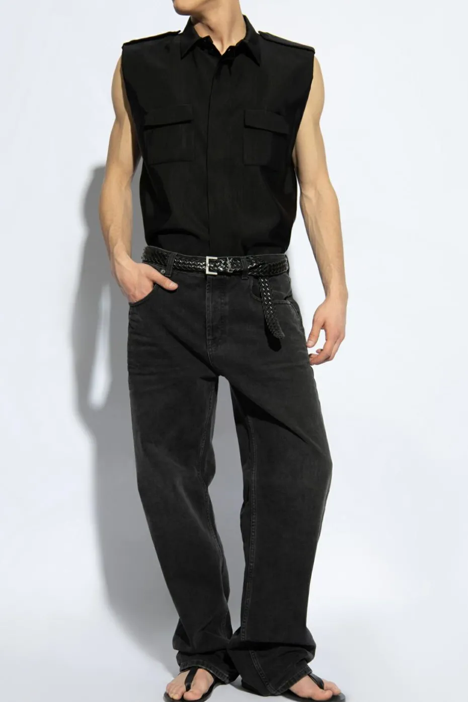 Saint Laurent CZARNY Jeansy z szerokimi nogawkami