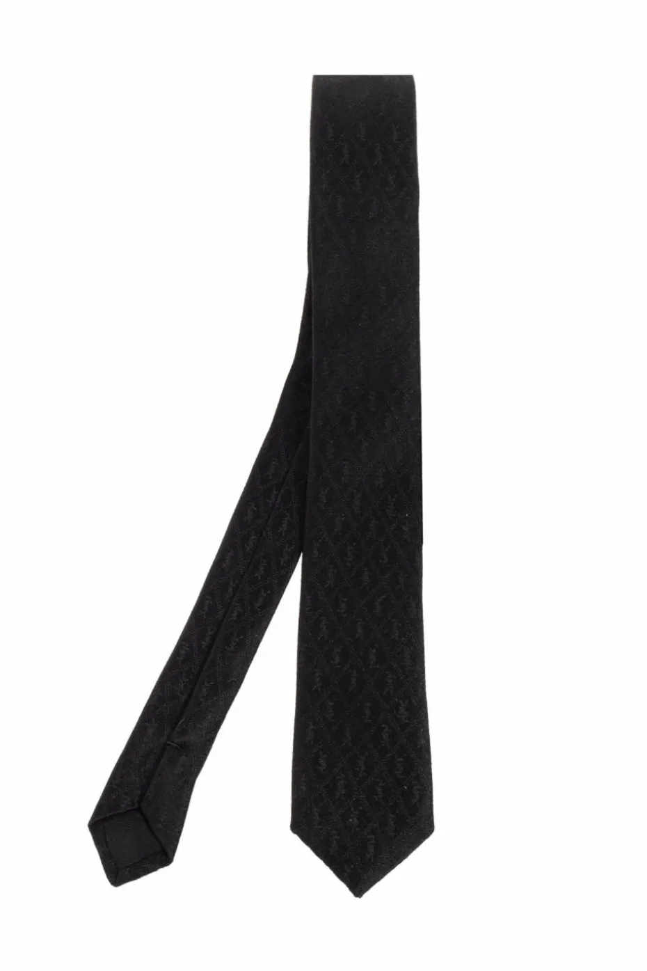 Saint Laurent CZARNY Jedwabny krawat z monogramem