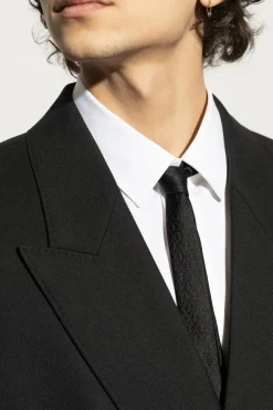 Saint Laurent CZARNY Jedwabny krawat z monogramem