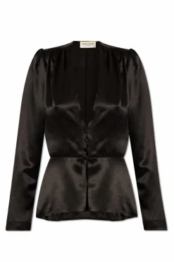 Saint Laurent CZARNY Jedwabny top