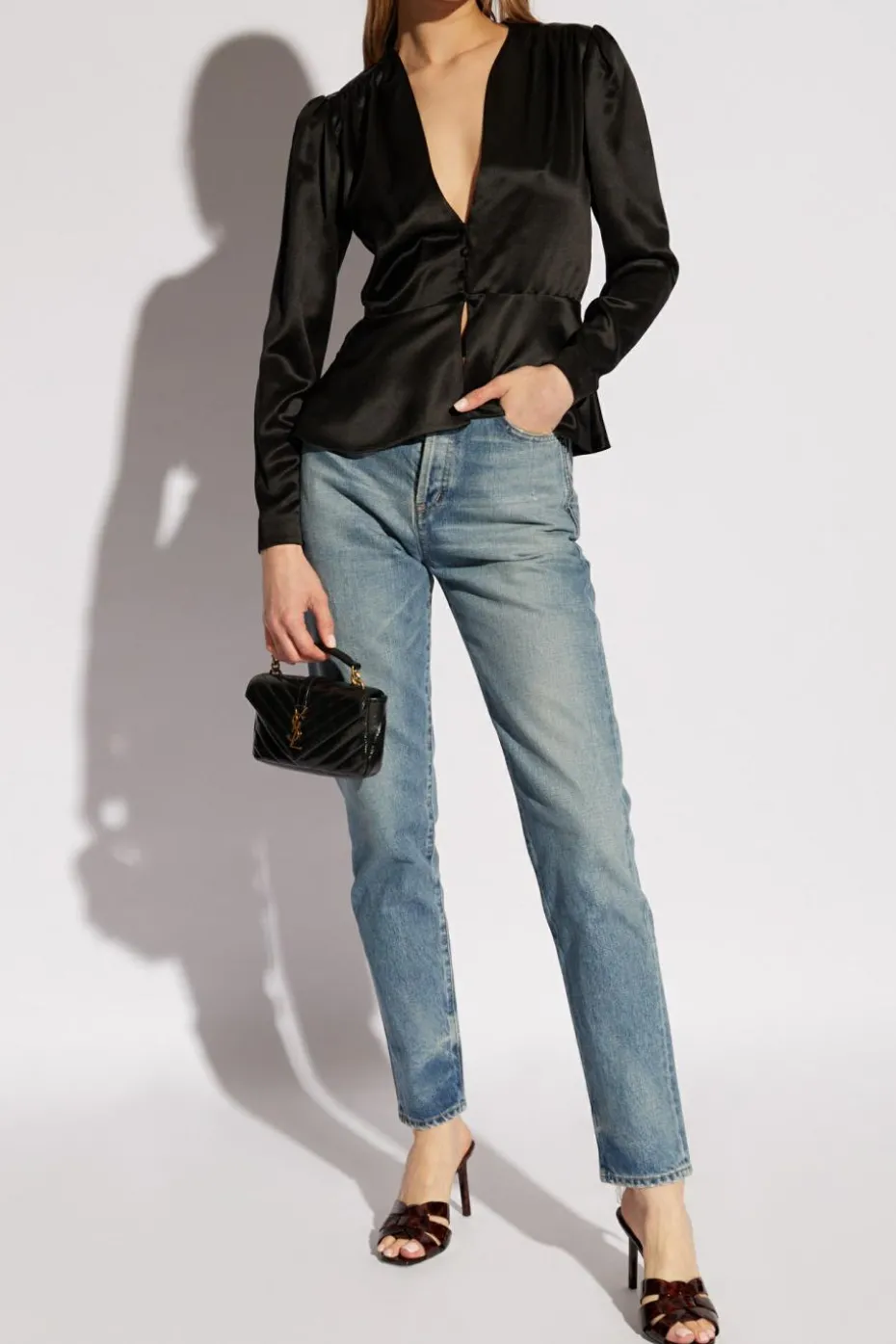 Saint Laurent CZARNY Jedwabny top