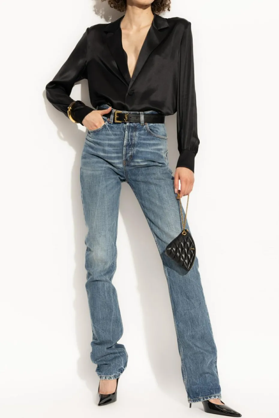 Saint Laurent CZARNY Jedwabna koszula