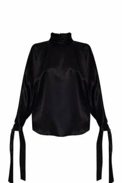 Saint Laurent CZARNY Jedwabny top z długimi rękawami