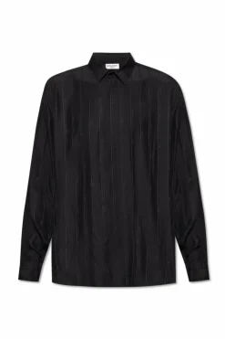Saint Laurent CZARNY Jedwabna koszula z monogramem