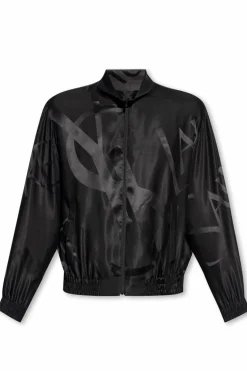 Saint Laurent CZARNY Jedwabna kurtka z logo