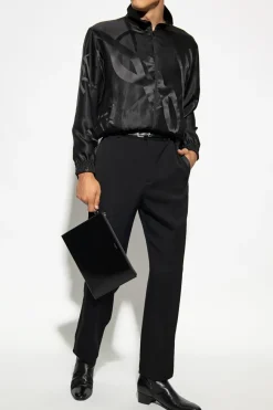 Saint Laurent CZARNY Jedwabna kurtka z logo