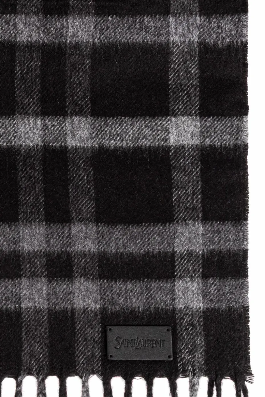 Saint Laurent CZARNY Jedwabno-kaszmirowy szal w kratę