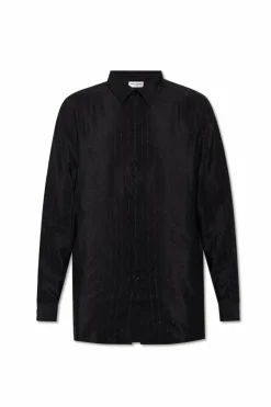 Saint Laurent CZARNY Jedwabna koszula z lureksową nicią