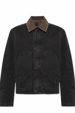 Saint Laurent CZARNY Kurtka ze sztruksowym kołnierzem