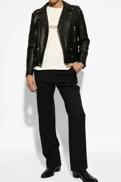 Saint Laurent CZARNY Ocieplana kurtka typu 'biker'