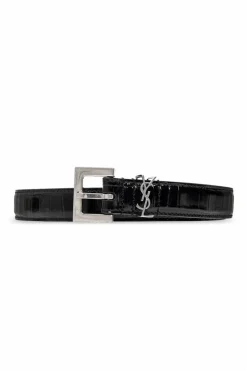 Saint Laurent CZARNY Pasek z logo