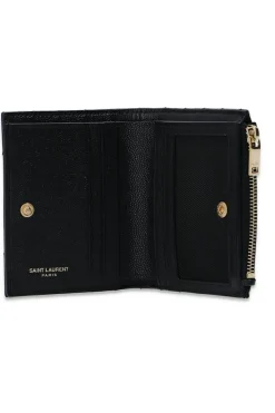 Saint Laurent CZARNY Pikowany portfel z logo