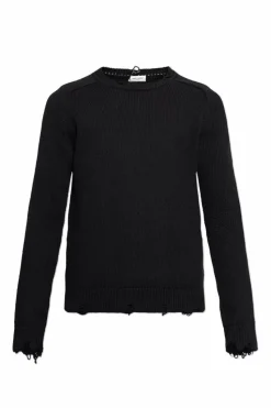 Saint Laurent CZARNY Pleciony sweter z surowym wykończeniem