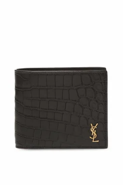 Saint Laurent CZARNY Składany portfel z logo