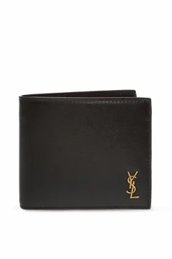 Saint Laurent CZARNY Składany portfel z logo