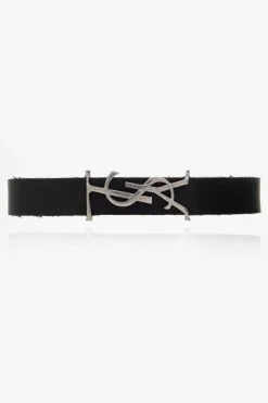 Saint Laurent CZARNY Skórzana bransoleta z logo