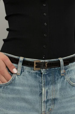 Saint Laurent CZARNY Skórzany pasek