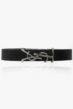 Saint Laurent CZARNY Skórzana bransoleta z logo