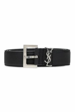 Saint Laurent CZARNY Skórzany pasek z logo