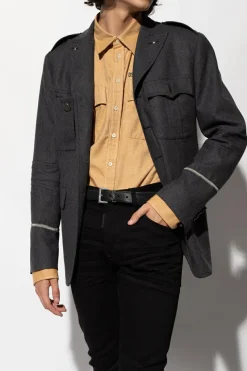 Saint Laurent CZARNY Skórzany pasek z logo