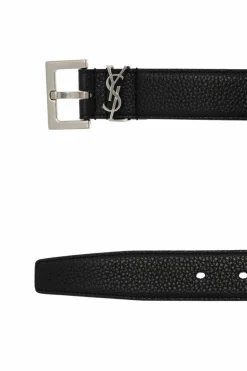 Saint Laurent CZARNY Skórzany pasek z logo