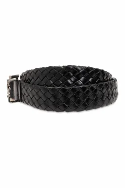 Saint Laurent CZARNY Skórzany pleciony pasek