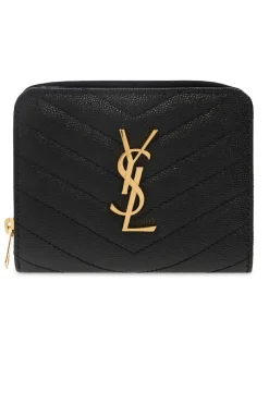 Saint Laurent CZARNY Skórzany portfel z logo