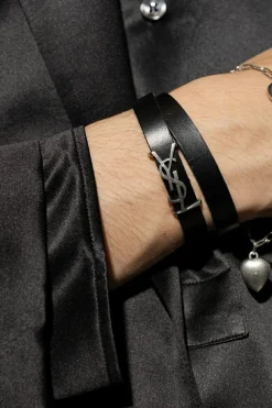 Saint Laurent CZARNY Skórzana bransoleta z logo