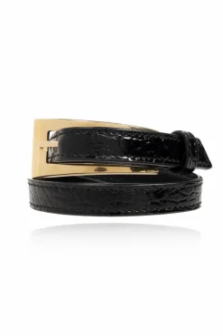 Saint Laurent CZARNY Skórzana bransoleta