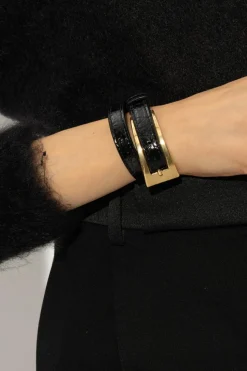 Saint Laurent CZARNY Skórzana bransoleta