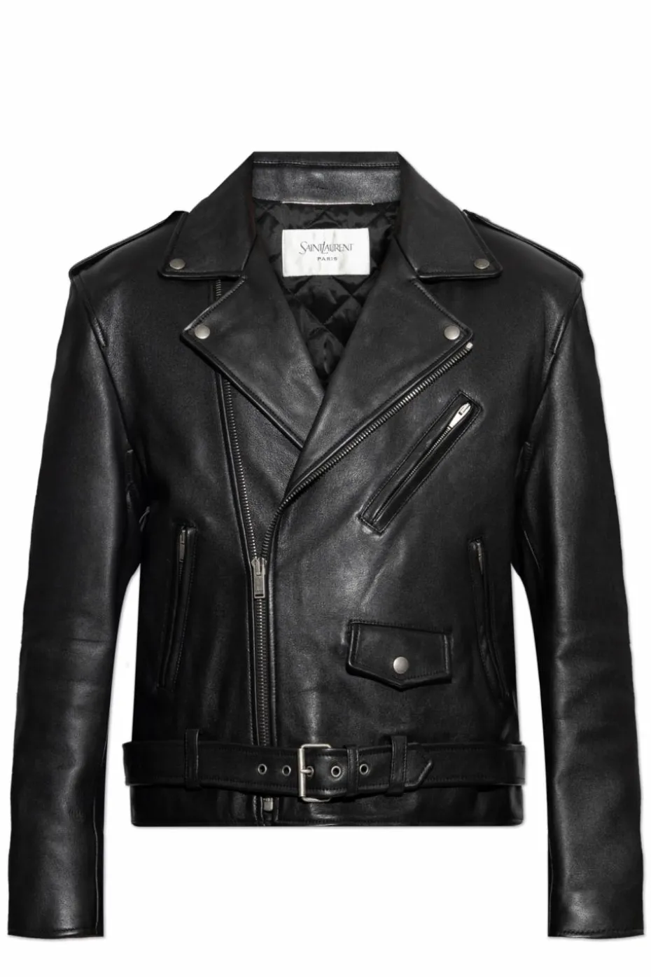 Saint Laurent CZARNY Skórzana kurtka z paskiem