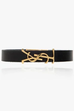 Saint Laurent CZARNY Skórzana bransoleta z logo