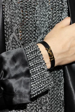 Saint Laurent CZARNY Skórzana bransoleta z logo