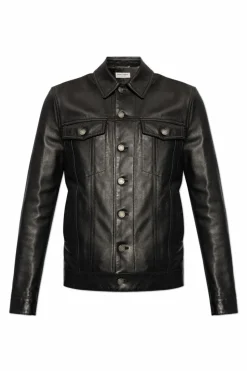 Saint Laurent CZARNY Skórzana kurtka z kieszeniami