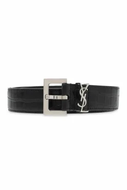 Saint Laurent CZARNY Skórzany pasek z logo