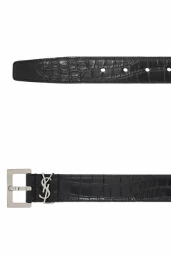 Saint Laurent CZARNY Skórzany pasek z logo