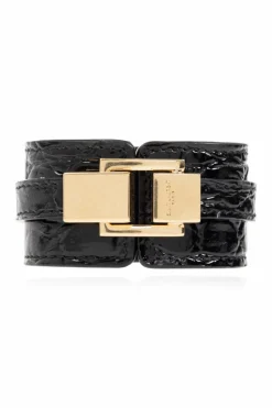 Saint Laurent CZARNY Skórzana bransoleta