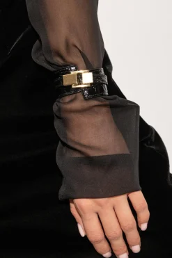 Saint Laurent CZARNY Skórzana bransoleta