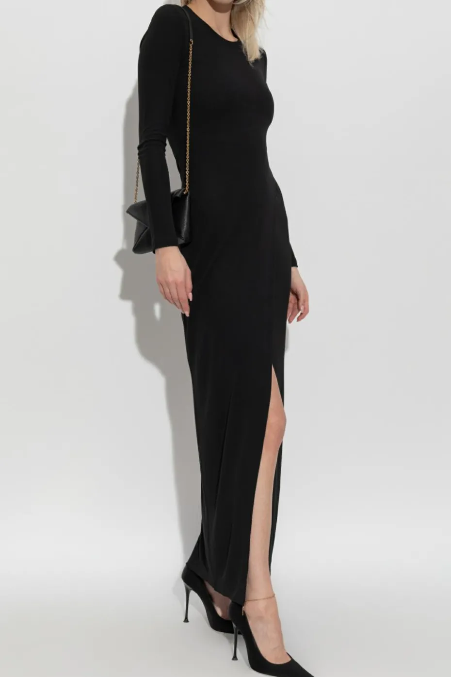 Saint Laurent CZARNY Sukienka z rozcięciem z przodu