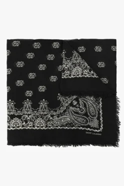 Saint Laurent CZARNY Szal z wzorem ‘paisley’
