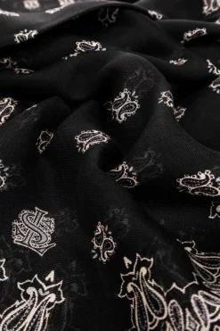 Saint Laurent CZARNY Szal z motywem ‘paisley’