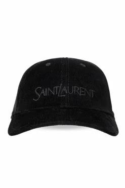 Saint Laurent CZARNY Sztruksowa czapka z daszkiem
