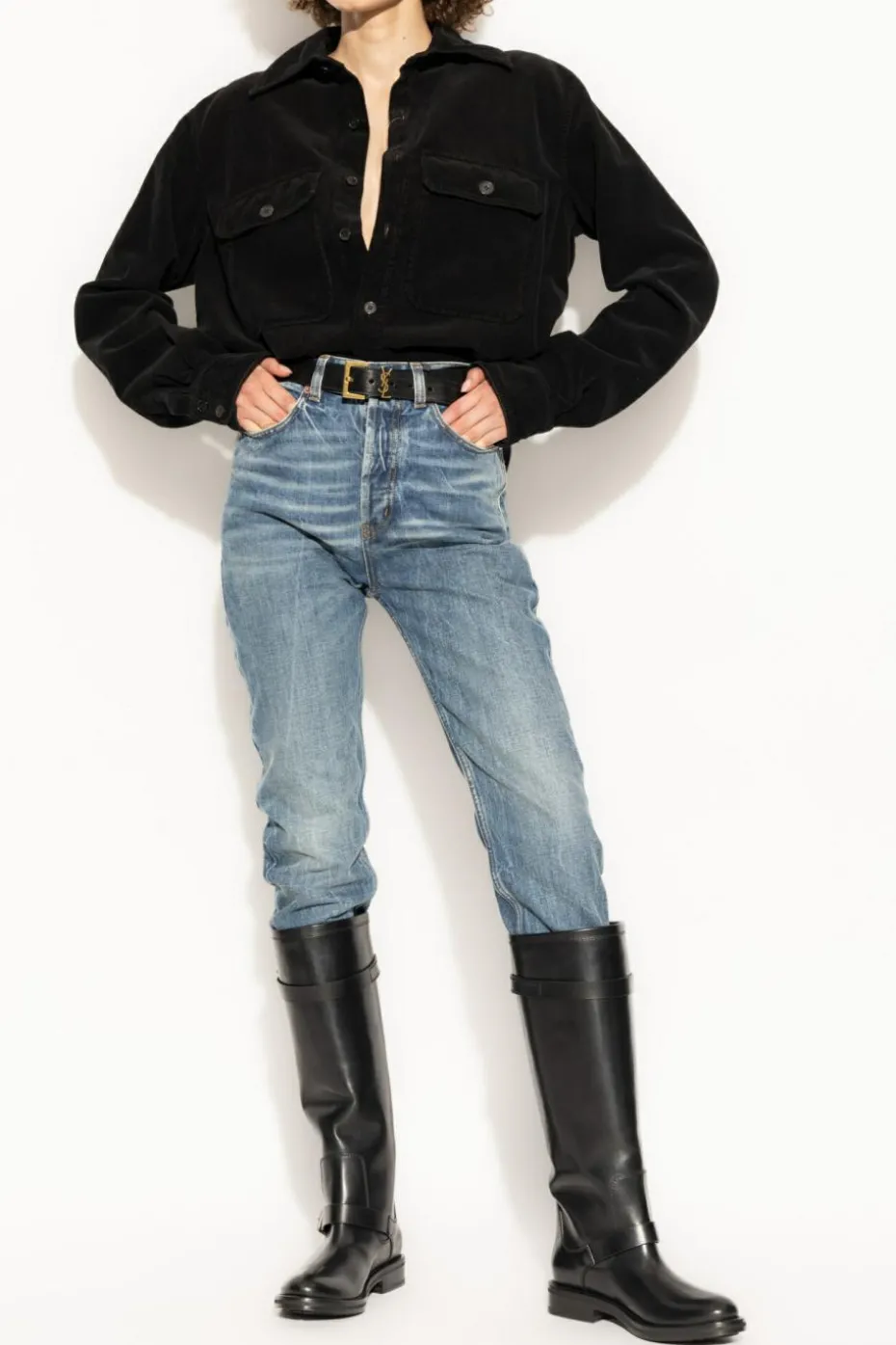 Saint Laurent CZARNY Sztruksowa koszula