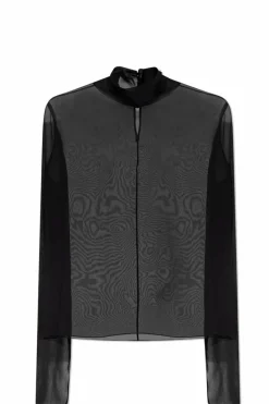 Saint Laurent CZARNY Transparentny top z długimi rękawami