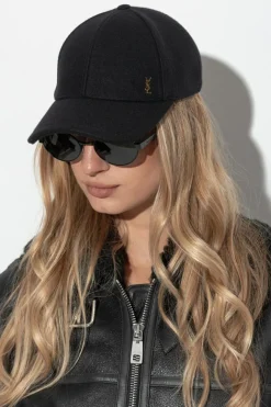 Saint Laurent CZARNY Wełniana czapka z daszkiem
