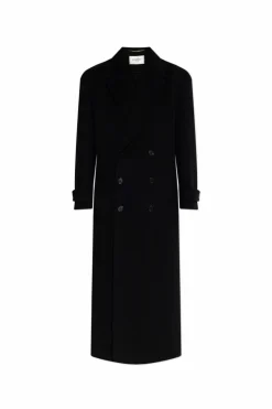 Saint Laurent CZARNY Wełniany dwurzędowy płaszcz