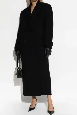 Saint Laurent CZARNY Wełniany dwurzędowy płaszcz