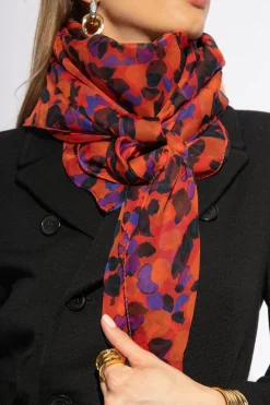 Saint Laurent CZERWONY Jedwabna chusta z motywem kwiatowym