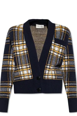 Saint Laurent GRANATOWY Kardigan ze wzorem w kratę