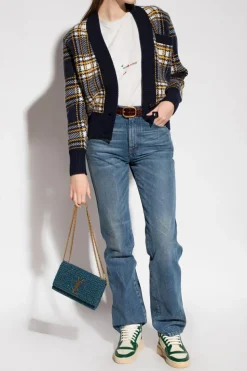 Saint Laurent GRANATOWY Kardigan ze wzorem w kratę